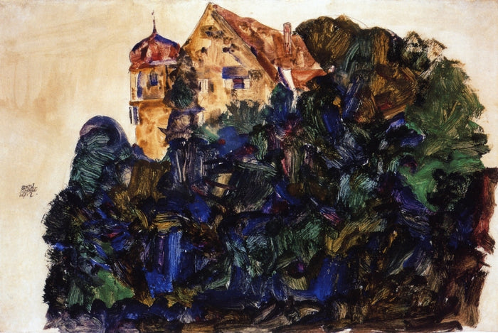 Deuring Castle, Bregenz, vintage artwork by Egon Schiele, 12x8