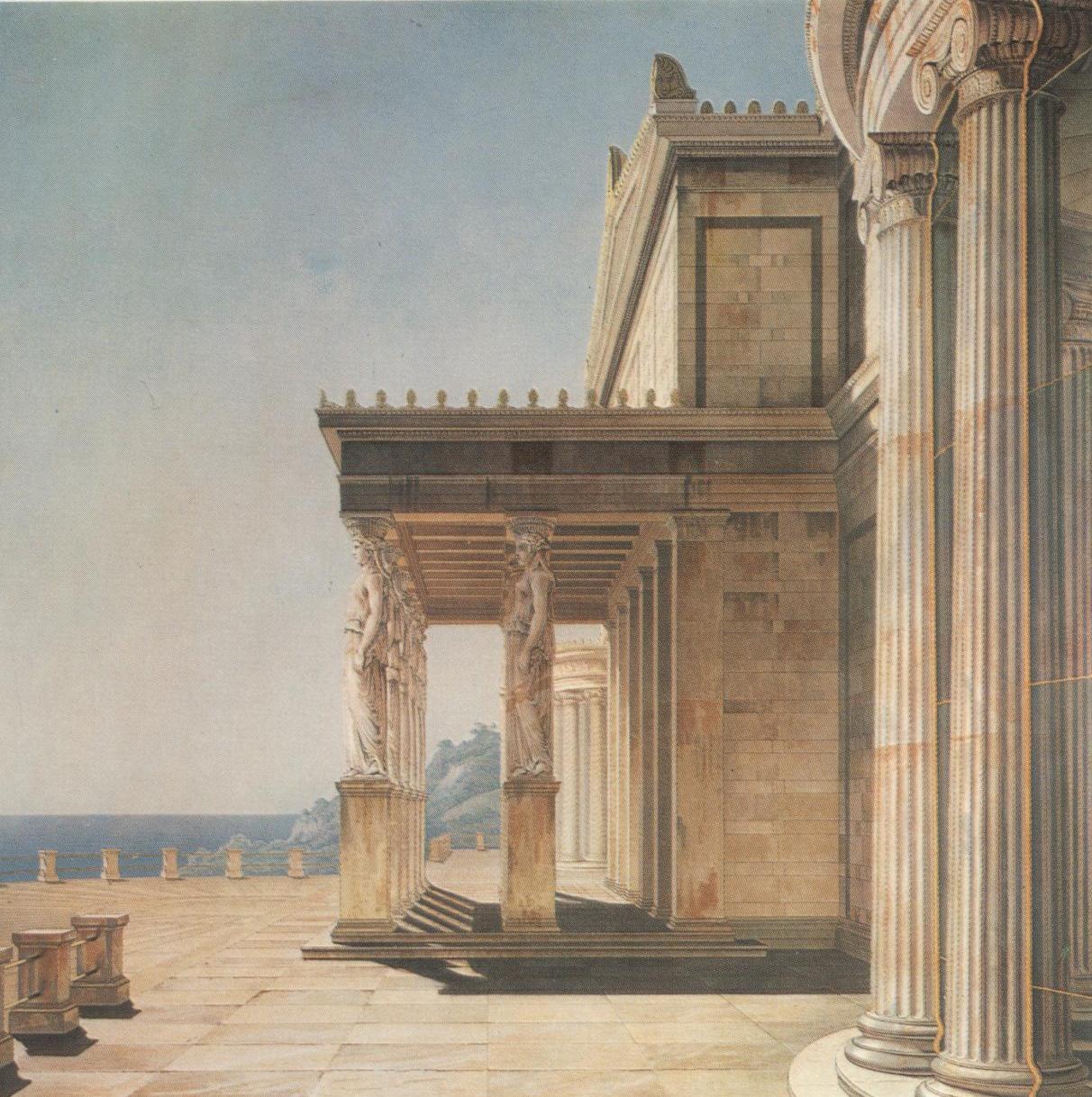 Terrace of the Orianda Palace in the Crimea, vintage artwork by Karl Friedrich Schinkel, 12x8" (A4) Poster
