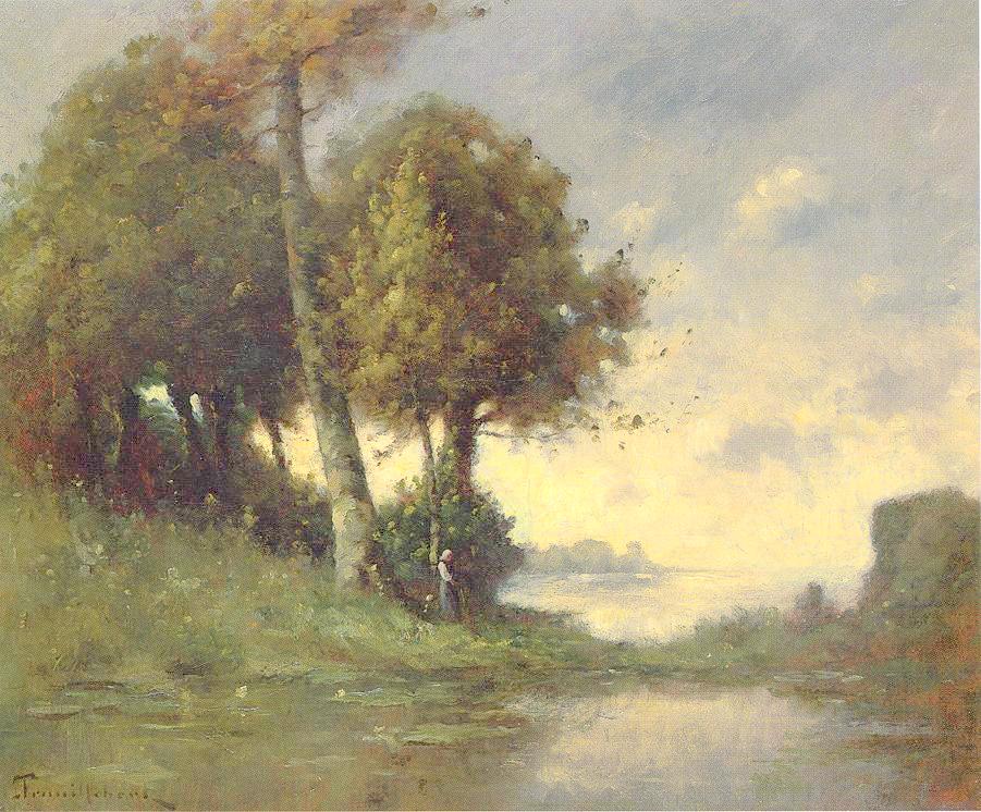 Banks of the Marne, Near Angers, vintage artwork by Paul-Desire Trouillebert, 12x8" (A4) Poster