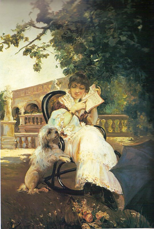 Escena en el Jardin, vintage artwork by Emilio Sala  Frances, 12x8" (A4) Poster