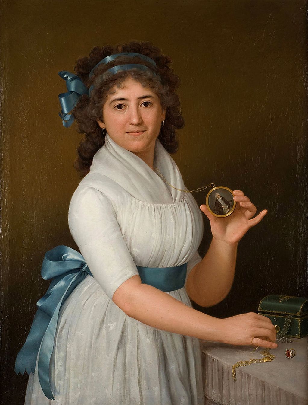 Portrait of a Lady with a Medallion, vintage artwork by Gaspare Landi, 12x8" (A4) Poster