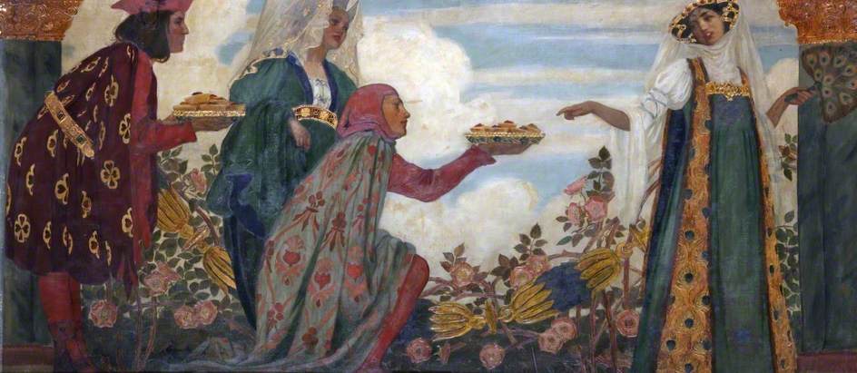 King and Queen of Hearts (triptych, left wing), vintage artwork by Robert Anning Bell, 12x8" (A4) Poster