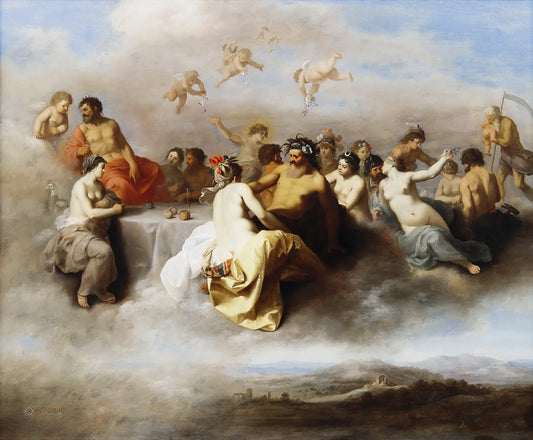 Meeting Gods in the Clouds, vintage artwork by Cornelis van Poelenburgh, 12x8" (A4) Poster
