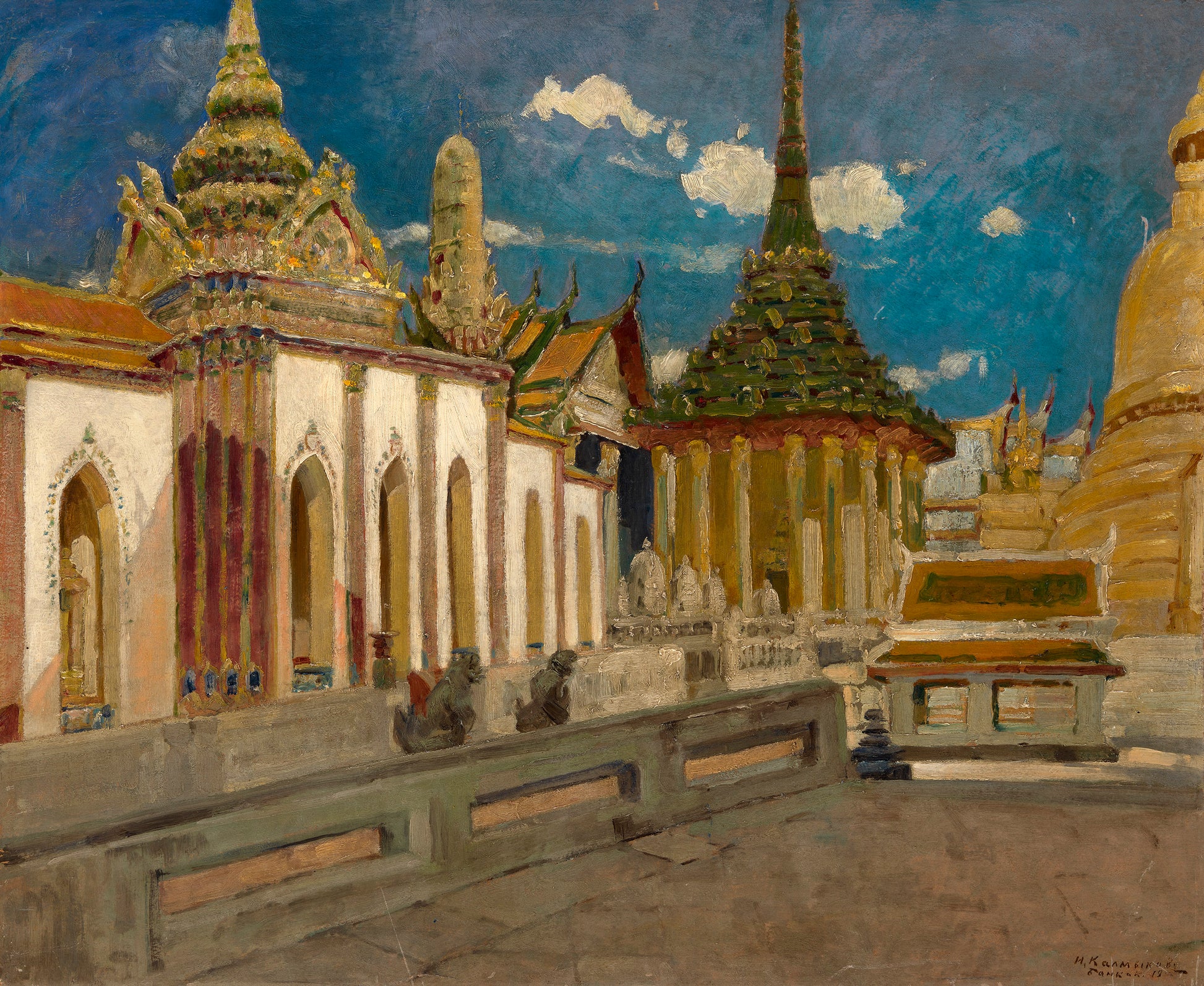 The Grand Palace in Bangkok, vintage artwork by Ivan Kalmykov, 12x8" (A4) Poster