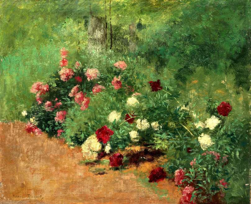 Clump of Flowers (Peonies), vintage artwork by Henri Rouart, 12x8" (A4) Poster