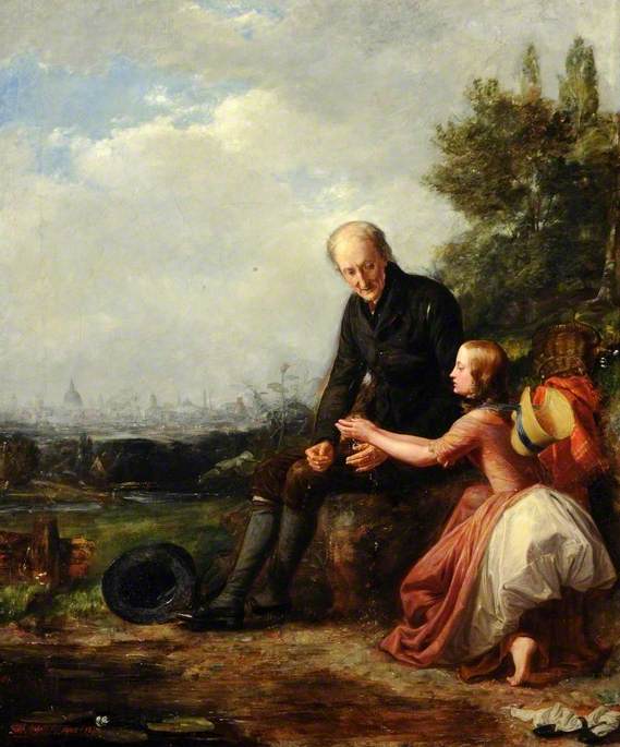 Little Nell and Her Grandfather, vintage artwork by William Holman Hunt, 12x8" (A4) Poster