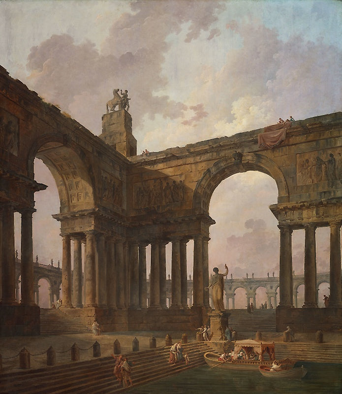 The Landing Place, vintage artwork by Hubert Robert, 12x8" (A4) Poster