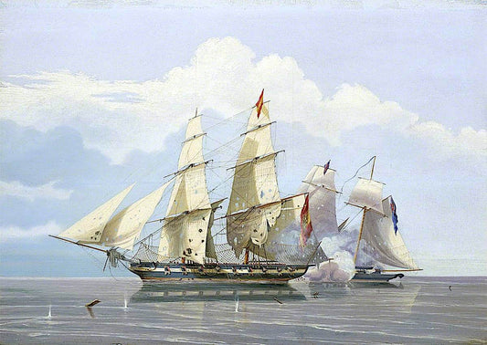 The Capture of the Slaver 'Formidable' by  HMS 'Buzzard', 17 December 1834, vintage artwork by William John Huggins, 12x8" (A4) Poster