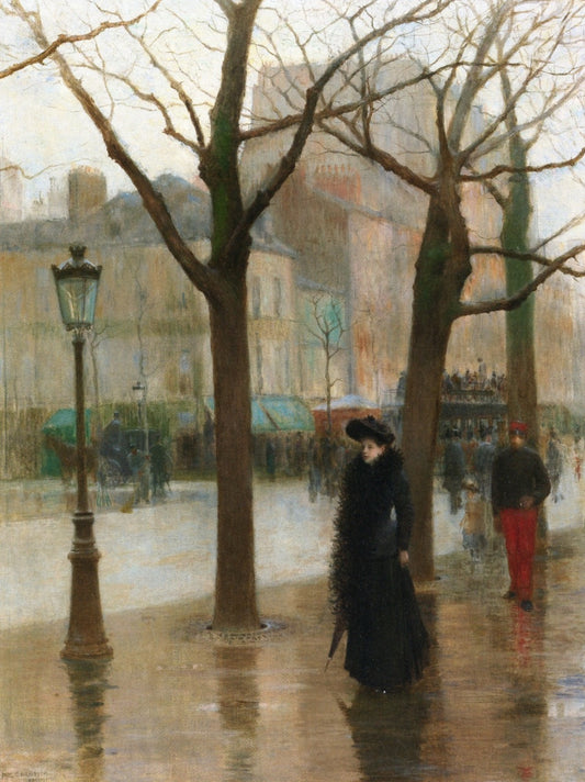 Paris Street in Winter, vintage artwork by Paul Cornoyer, 12x8" (A4) Poster
