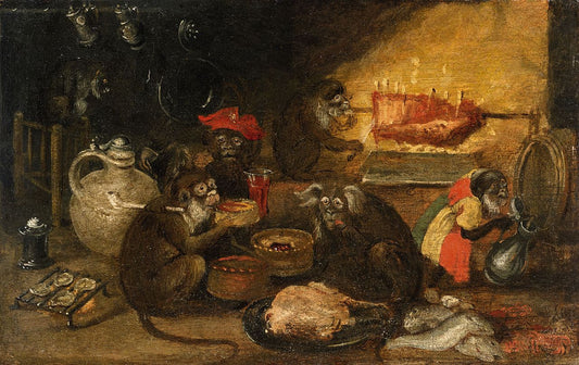 A Monkey Corporation, vintage artwork by Abraham Teniers, 12x8" (A4) Poster