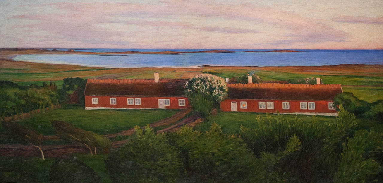 The Neighbouring Farm Houses, vintage artwork by Karl Nordström, 12x8" (A4) Poster