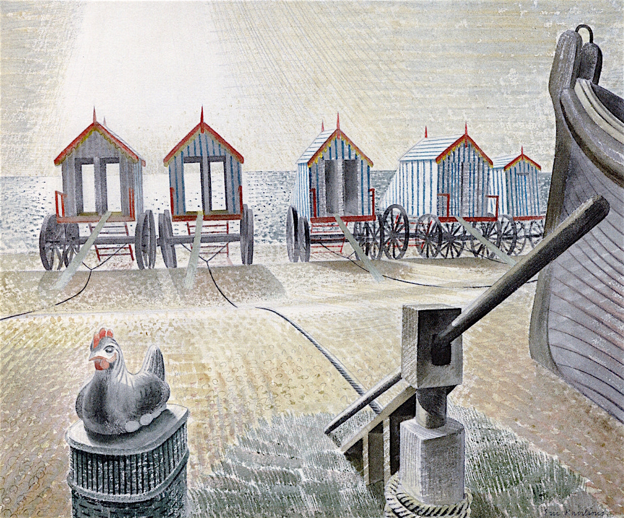 Bathing Machines, vintage artwork by Eric Ravilious, 12x8" (A4) Poster