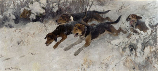 Pack of Scent Dogs, vintage artwork by Bruno Liljefors, 12x8" (A4) Poster