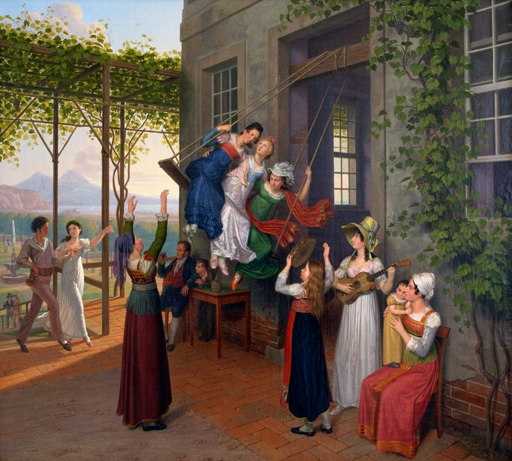 People in front of a house, vintage artwork by Johann Hummel, 12x8" (A4) Poster
