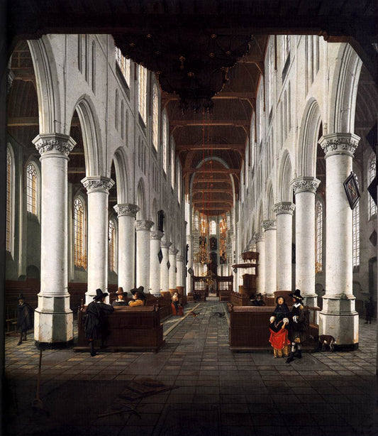 Interior of the Nieuwe Kerk, Delft, from beneath the Organ Loft at the Western Entrance, vintage artwork by Hendrick Cornelisz van Vliet, 12x8" (A4) Poster