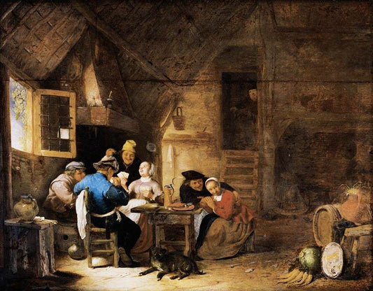 Interior with Peasants Playing Cards, vintage artwork by Hendrik Martensz. Sorgh, 12x8" (A4) Poster