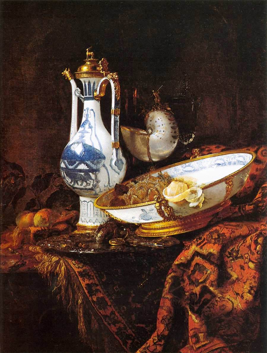 Still-Life with an Aquamanile, Fruit, and a Nautilus Cup, vintage artwork by Willem Kalf, 12x8" (A4) Poster