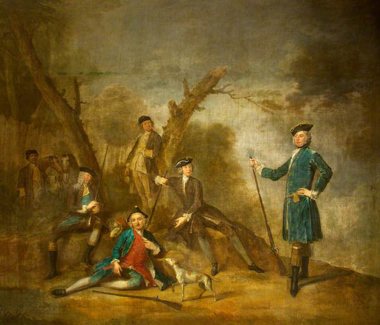 Sharington Davenport Out Shooting with His Companions, vintage artwork by Philipe Mercier, 12x8" (A4) Poster
