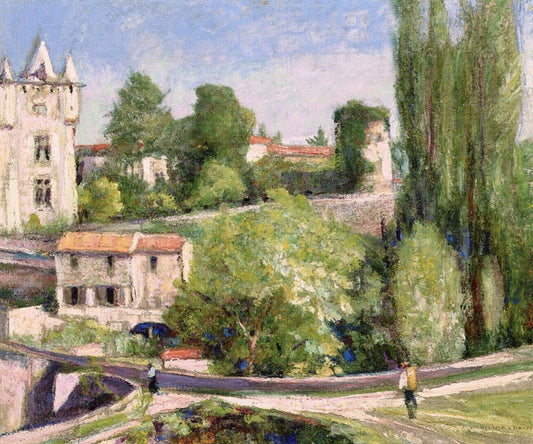 Chateau above the River, vintage artwork by Victor Charreton, 12x8" (A4) Poster