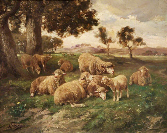 Landscape and Sheep, vintage artwork by Charles-Émile Jacque, A3 (16x12") Poster Print