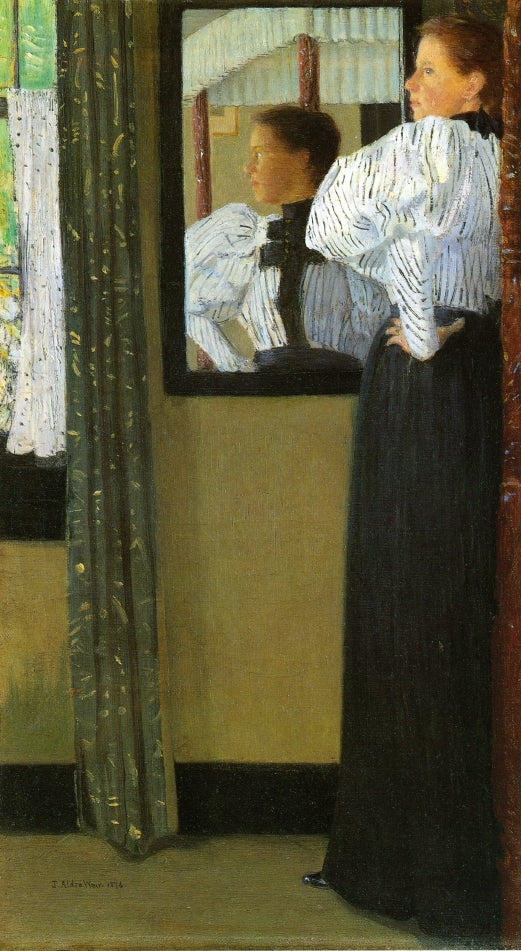 Face Reflected in a Mirror, vintage artwork by Julian Alden Weir, 12x8" (A4) Poster
