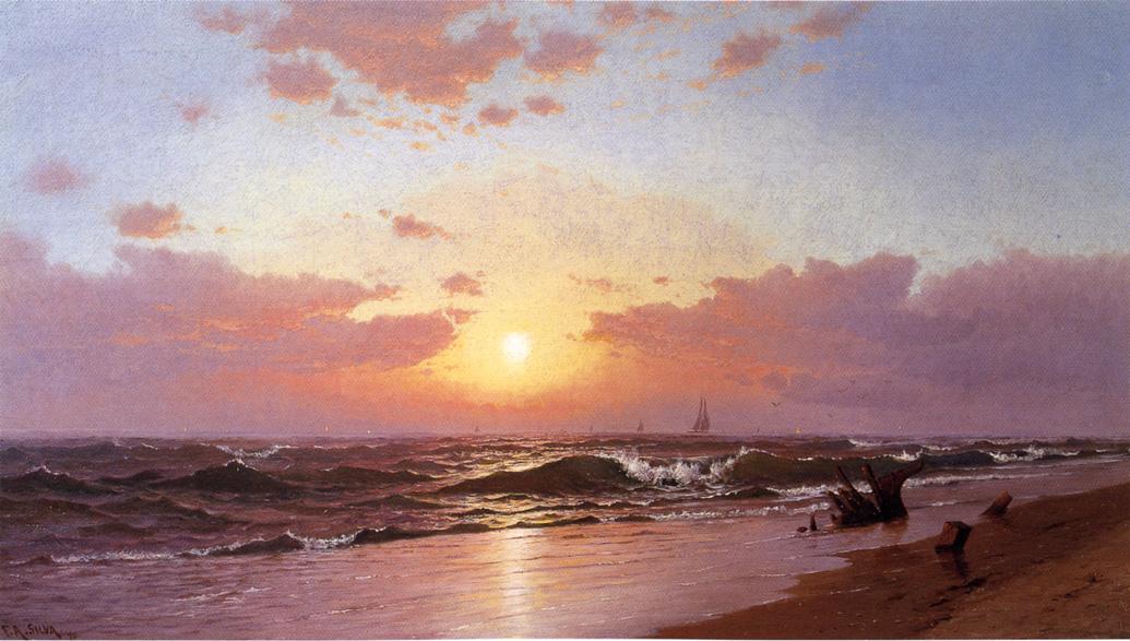 Sunrise, Barnegat Beach, New Jersey, vintage artwork by Francis A. Silva, 12x8" (A4) Poster