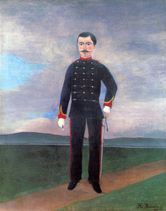 Portrait of Frumence Biche in Uniform, vintage artwork by Henri Rousseau, 12x8" (A4) Poster