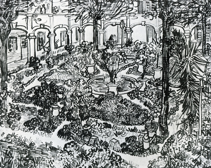 The Courtyard of the Hospital of Arles by Vincent van Gogh,A3(16x12