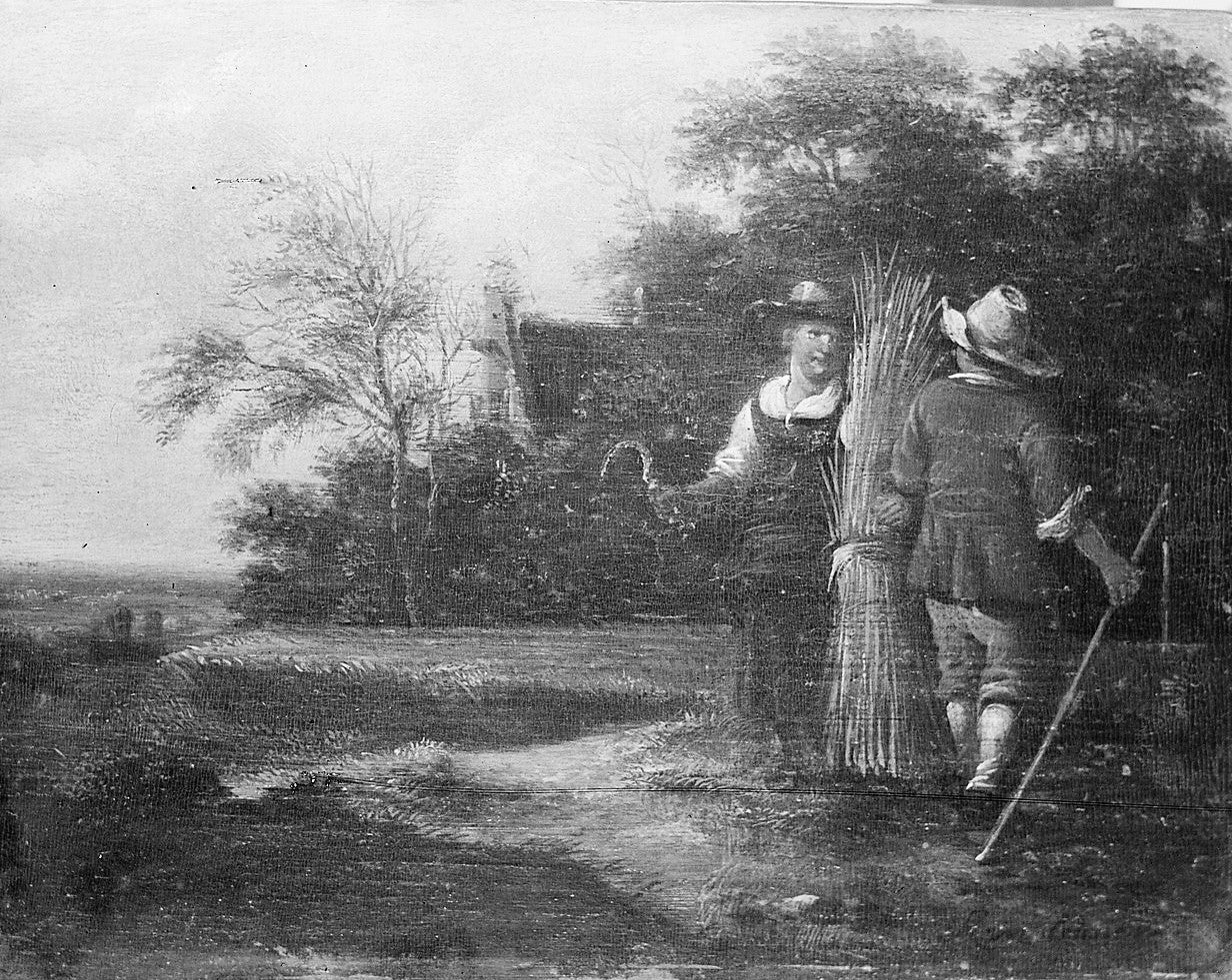 Landscape with Reapers, vintage artwork by Klaes Molenaer, 12x8" (A4) Poster