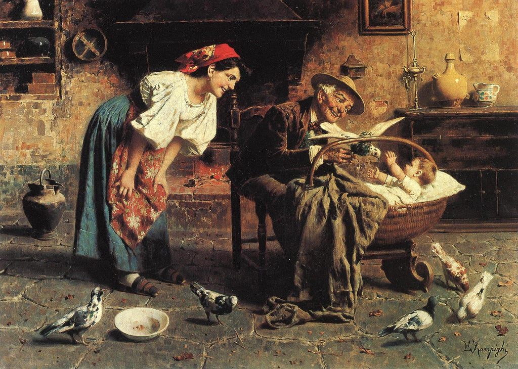 Baby and Doves by Eugenio Zampighi,A3(16x12")Poster