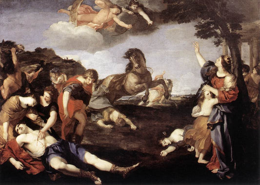 The Massacre of the Niobids, vintage artwork by Andrea Camassei, 12x8" (A4) Poster