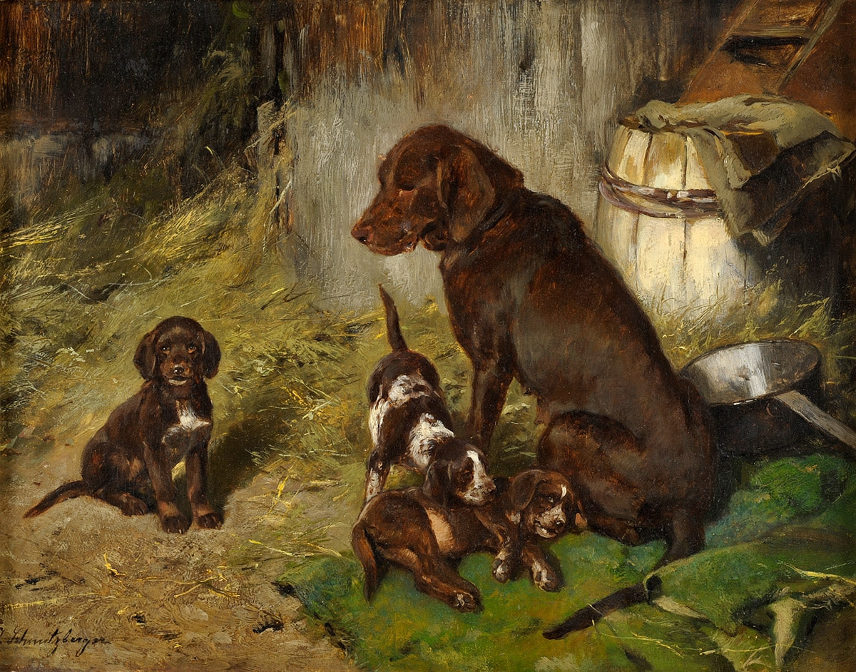 The proud mother dog, vintage artwork by Josef Schmitzberger, 12x8" (A4) Poster
