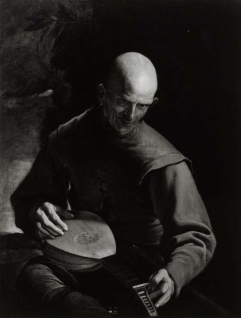 Old man tuning a lute, vintage artwork by Pietro Novelli, 12x8" (A4) Poster