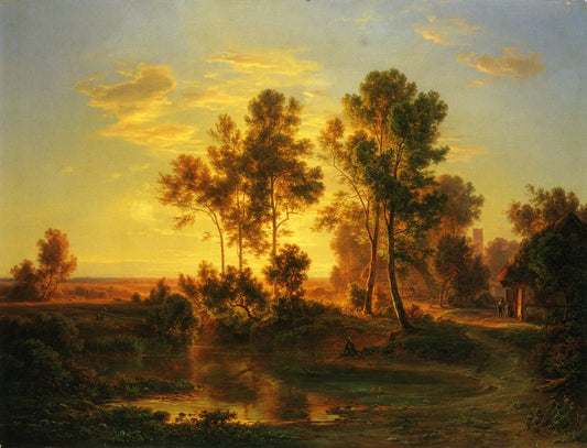 A Landscape at Dusk, vintage artwork by Christian Morgenstern, A3 (16x12") Poster Print