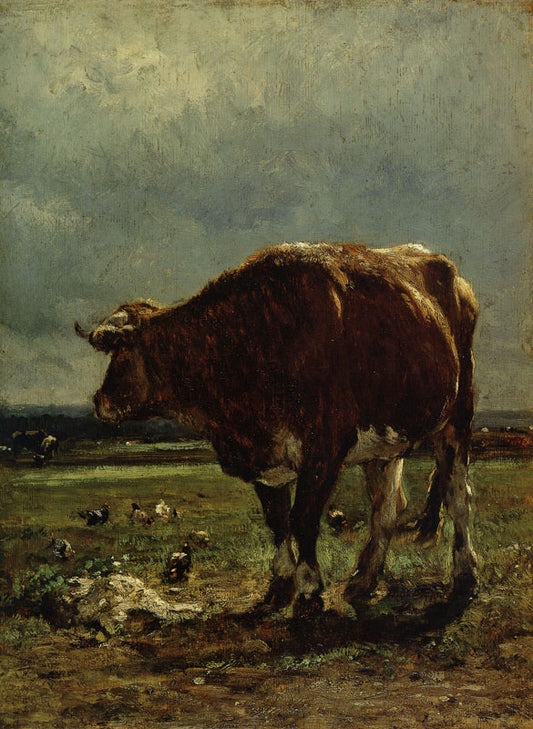 Bull and Chickens, vintage artwork by Constant Troyon, A3 (16x12") Poster Print