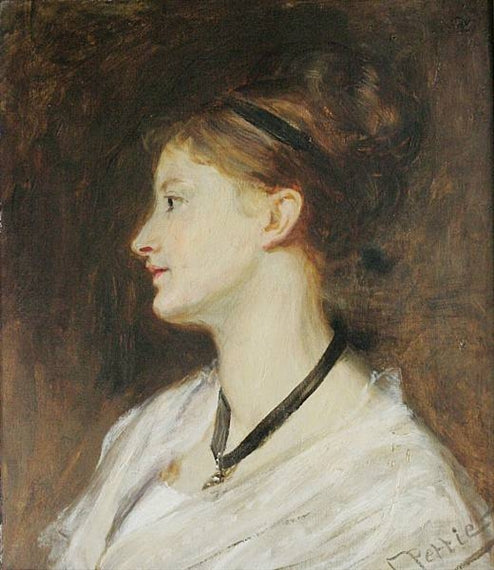 Girl in Profile: bust length study, vintage artwork by John Pettie, RA, 12x8" (A4) Poster