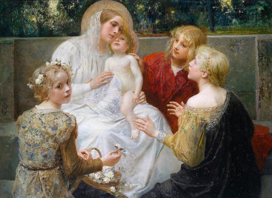 Madonna with Jesus Surrounded by  Children, vintage artwork by Eduard Veith, 12x8" (A4) Poster