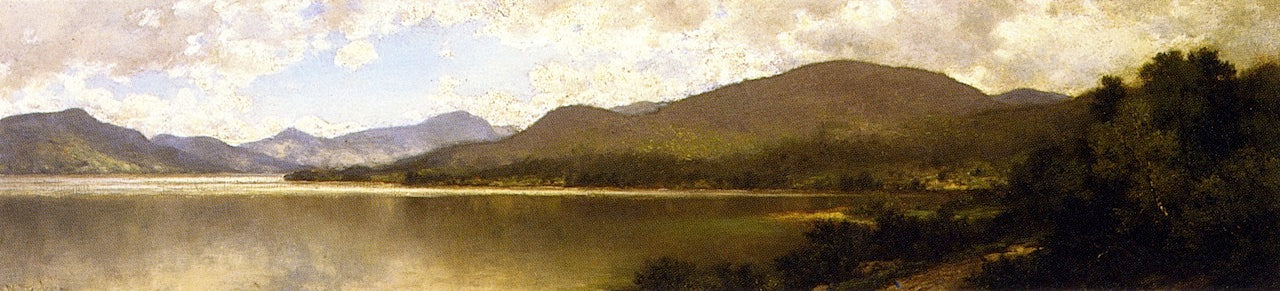 From the Rising House, Looking South at Hague, Lake George, vintage artwork by Robert M. Decker, 12x8" (A4) Poster