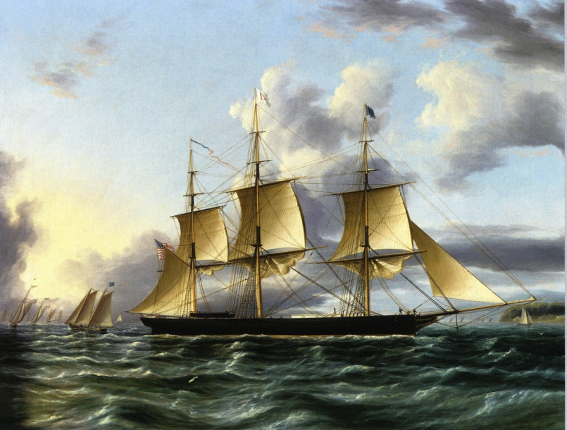 The American Clipper 'Architect' off a Coast with Pilot Boat, a Regatta and other Shipping in the Distance, vintage artwork by James E. Buttersworth, A3 (16x12") Poster Print
