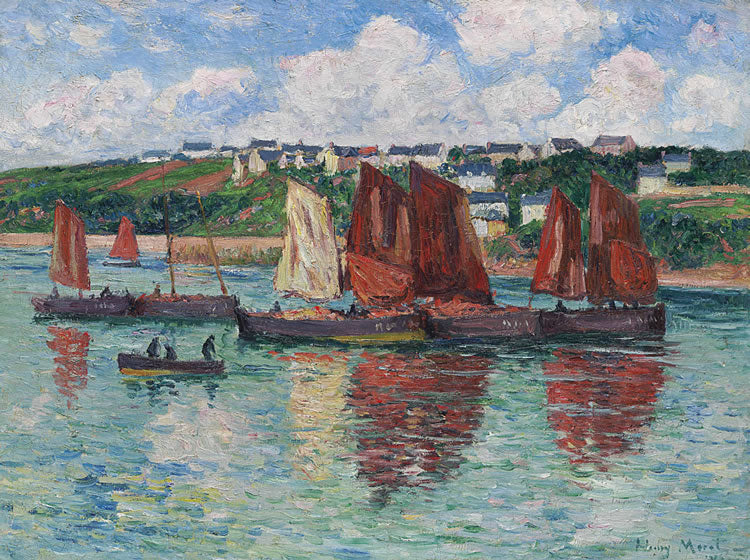 Fishing Boats at Audierne, vintage artwork by Henry Moret, 12x8" (A4) Poster