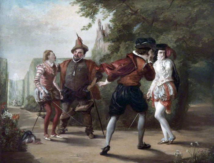 The Duel Scene from 'Twelfth Night' by  William Shakespeare, vintage artwork by William Powell Frith, A3 (16x12