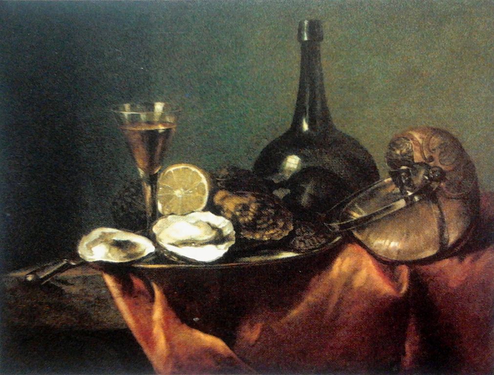 Still life with oysters, vintage artwork by Pieter Gerritz. van Roestraten, 12x8" (A4) Poster