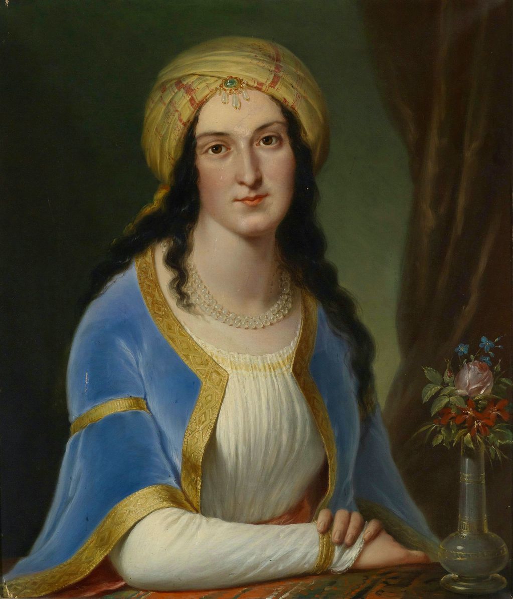 Portrait of a lady in a turban, vintage artwork by Josef Grassi, 12x8" (A4) Poster