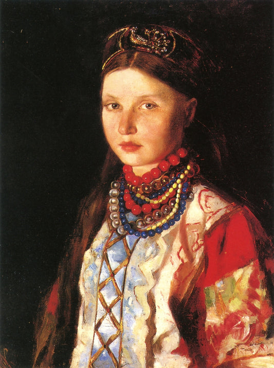 Portrait of a Girl in Russian Costume, vintage artwork by Marianne von Werefkin, 12x8" (A4) Poster