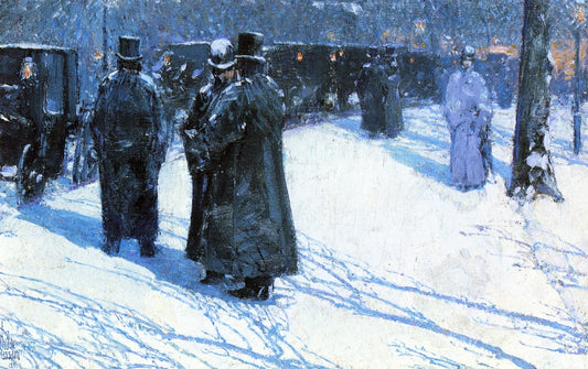 Cab Stand at Night, Madison Square, New York, vintage artwork by Childe Hassam, 12x8" (A4) Poster