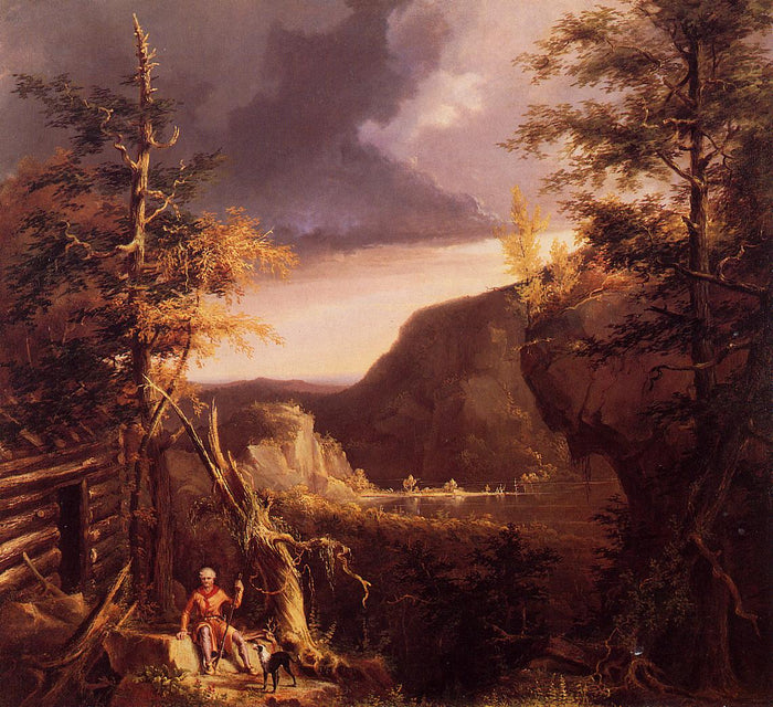 Daniel Boone Sitting at the Door of His Cabin on the Great Osage Lake, Kentucky, vintage artwork by Thomas Cole, A3 (16x12