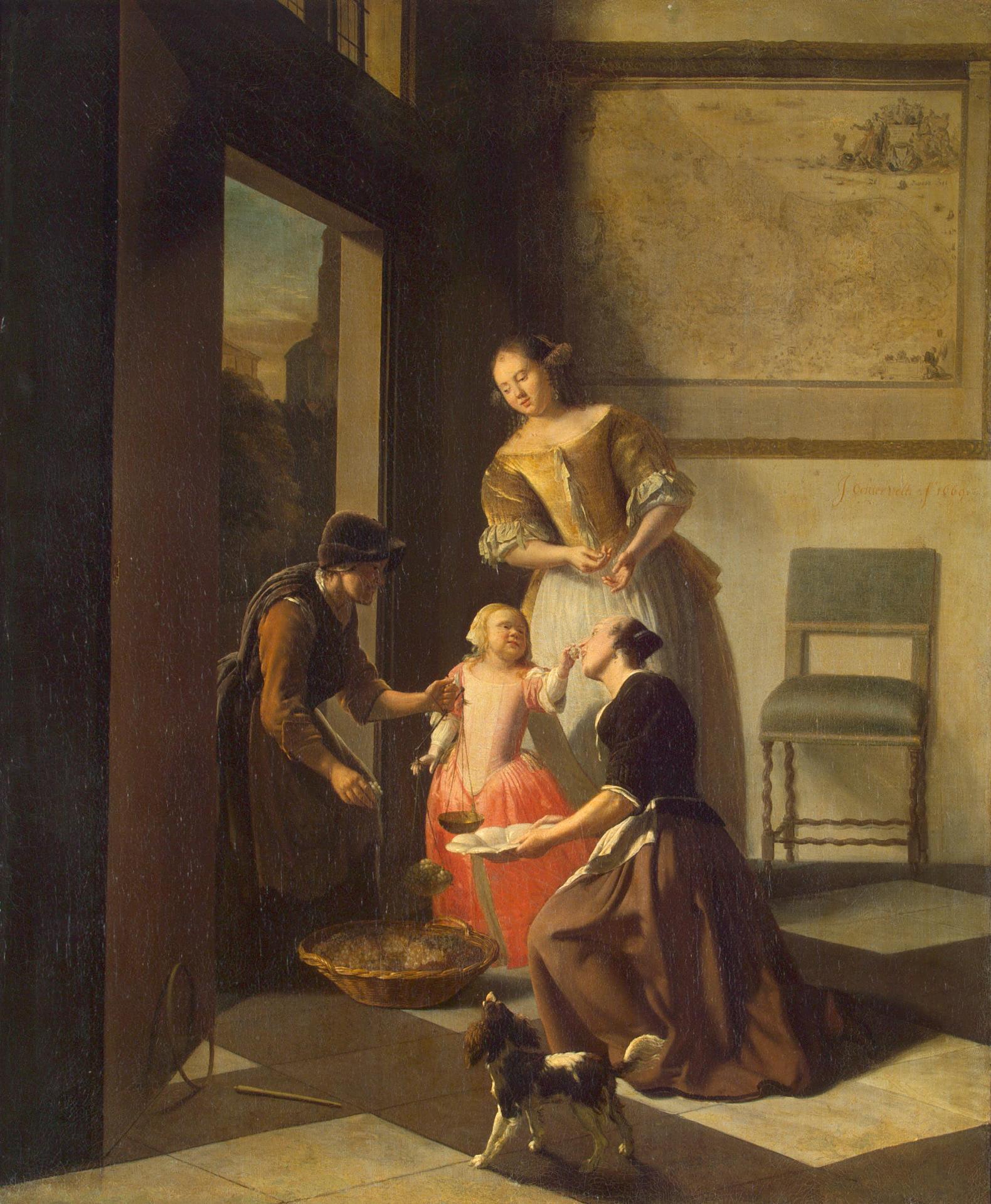 Buying Grapes, vintage artwork by Jacob Ochtervelt, 12x8" (A4) Poster