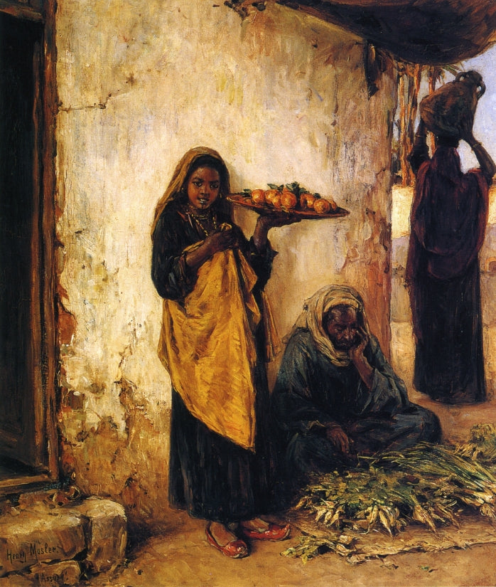 Vegetable Vendor, vintage artwork by Henry Mosler, 12x8" (A4) Poster