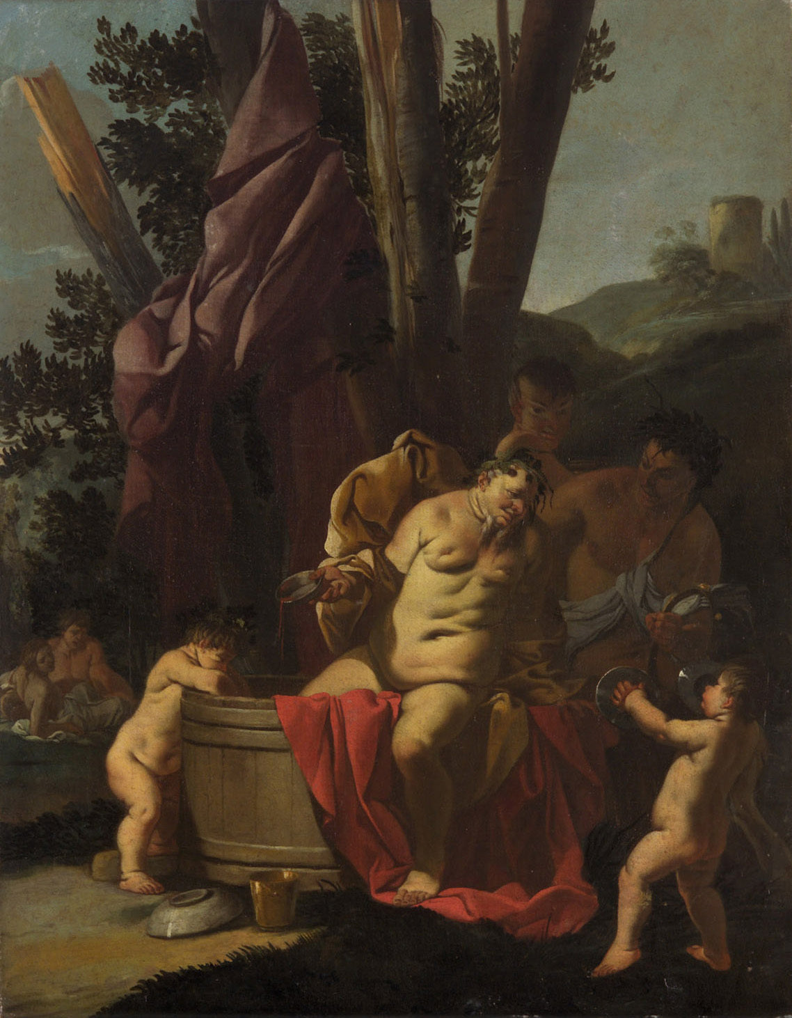 Drunken Silenus, vintage artwork by Giulio Carpioni, 12x8" (A4) Poster