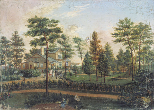 Cottage in the Garden, vintage artwork by Stepan Galaktionov, 12x8" (A4) Poster